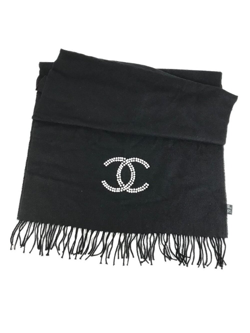 Chanel Scarf Faux Pearl Cashmere Black